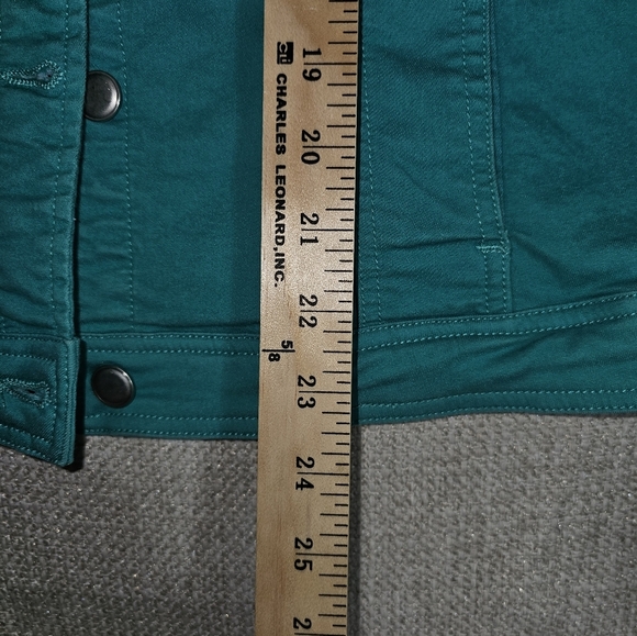 Tribal Jeans Teal Stretchy Jean Jacket Brushed Silver Buttons - Picture 9 of 11